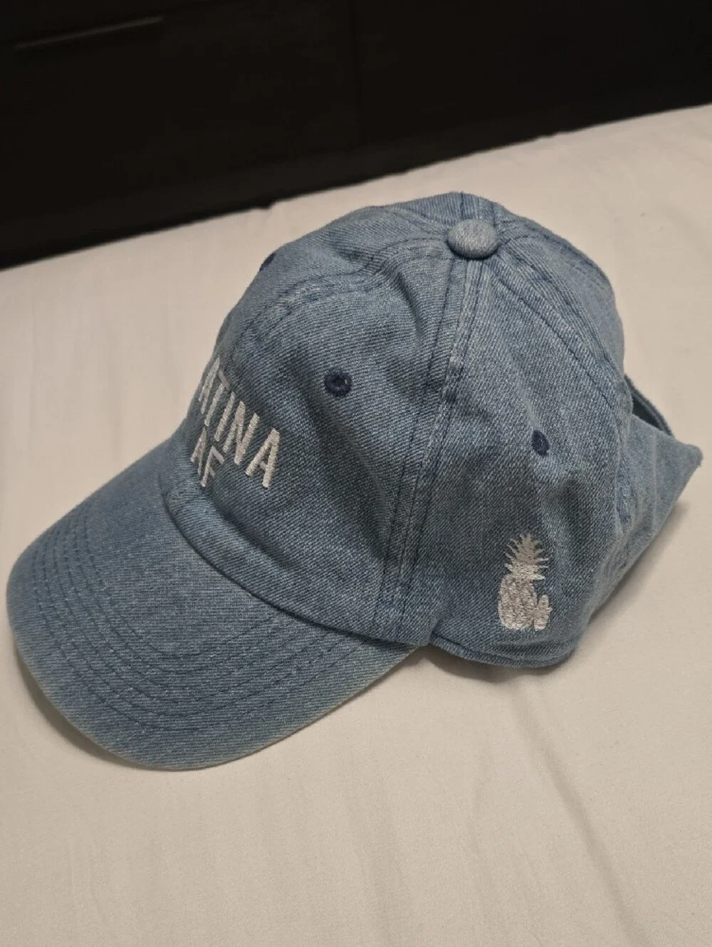 Denim Blue 'LATINA AF' Baseball Cap
